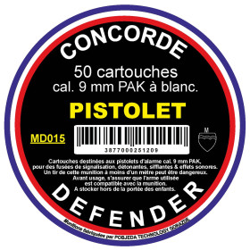 Boîte de 50 cartouches cal. 9 mm PAK à blanc  Chez DEVILLE ARMORY. Votre armurerie en ligne.