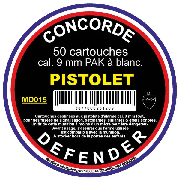 Concorde Defender Boîte de 50 cartouches cal. 9 mm PAK à blanc
