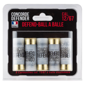 5 cartouches Defend-Ball cal. 12/67 à balle Elastomere Bior  Chez DEVILLE ARMORY. Votre armurerie en ligne.
