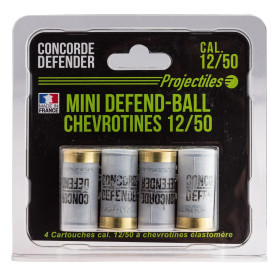 4 cartouches Mini Defend-Ball cal. 12/50 chevrotine Elastomere  Chez DEVILLE ARMORY. Votre armurerie en ligne.