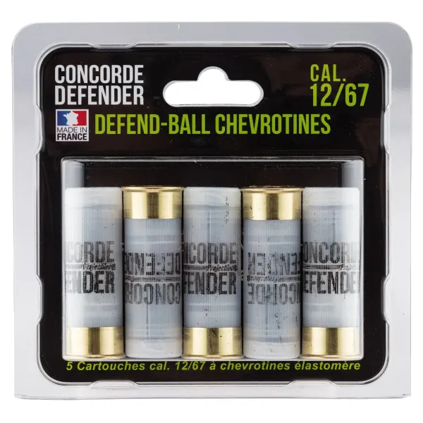 5 cartouches Defend-Ball cal. 12/67 chevrotines Elastomere