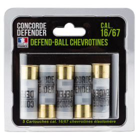 5 cartouches Defend-Ball cal. 16/67 chevrotines Elastomere  Chez DEVILLE ARMORY. Votre armurerie en ligne.