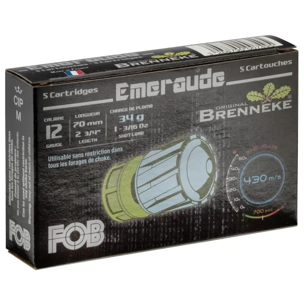Cartouche Fob émeraude à balle Brenneke - Cal. 12/70