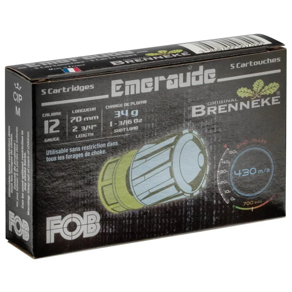 Cartouche Fob émeraude à balle Brenneke - Cal. 12/70