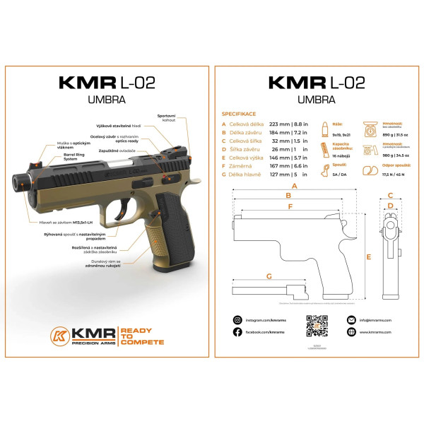 Pistolet KMR L-02 UMBRA OR 5'' 9x19  Chez DEVILLE ARMORY. Votre armurerie en ligne.