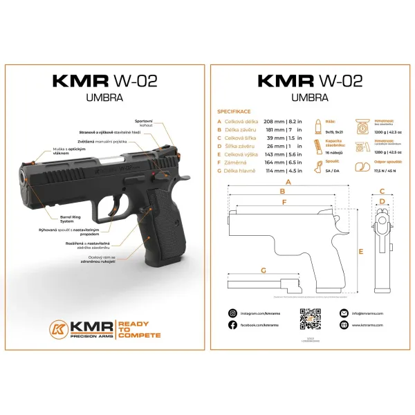 Pistolet KMR W-02 UMBRA OR 4,5'' 9x19