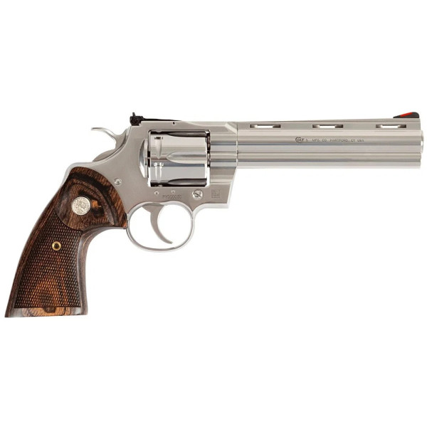 Revolver Colt Python, 6" Barrel, 357 Magnum, Stainless Steel, Wood Grips, Revolver, CIP  Chez DEVILLE ARMORY. Votre armurerie en
