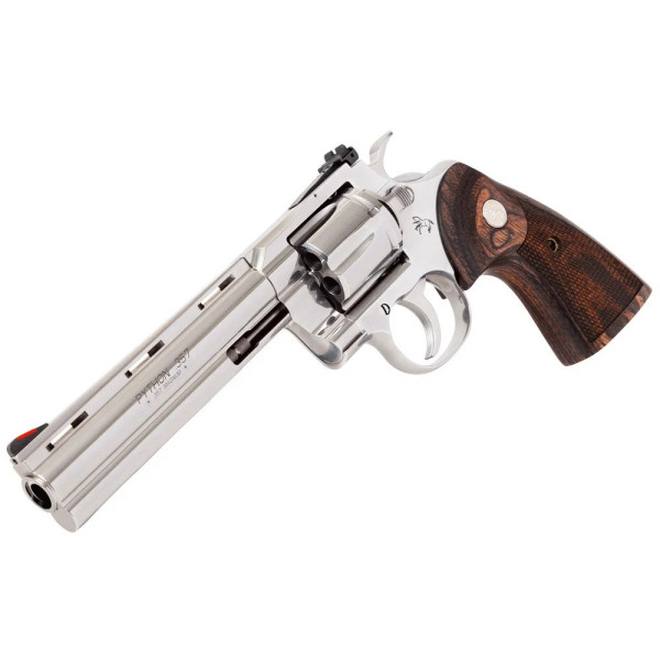 Revolver Colt Python, 6" Barrel, 357 Magnum, Stainless Steel, Wood Grips, Revolver, CIP  Chez DEVILLE ARMORY. Votre armurerie en