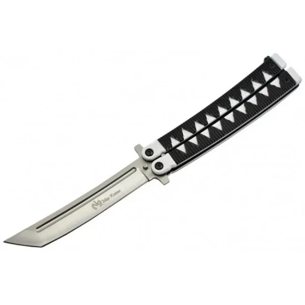 Couteau papillon lame acier 3CR13 manche aluminium blanc et noir