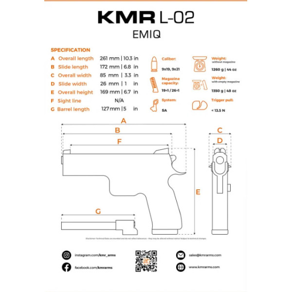 Pistolet KMR L-02 EMIQ 9x19 CUSTOM  Chez DEVILLE ARMORY. Votre armurerie en ligne.