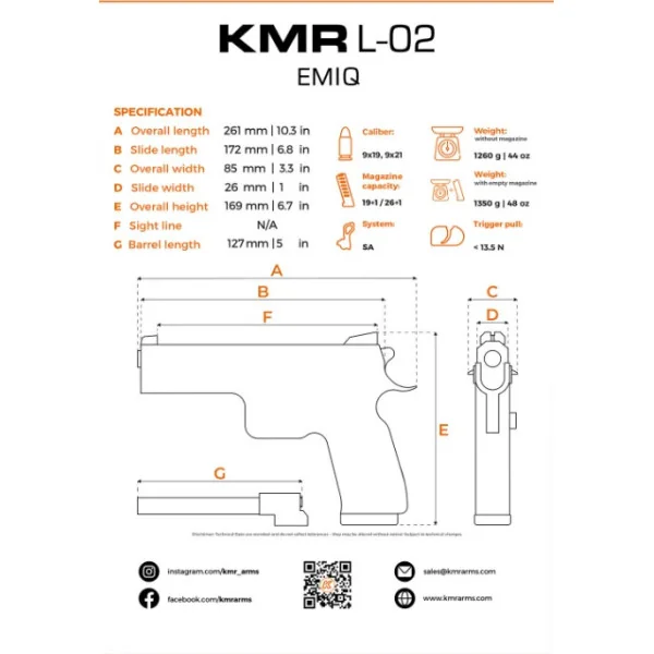 Pistolet KMR L-02 EMIQ 9x19 CUSTOM