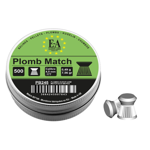 Plombs Match Europ-Arm à tête plate cal. 4,5 mm  Chez DEVILLE ARMORY. Votre armurerie en ligne.