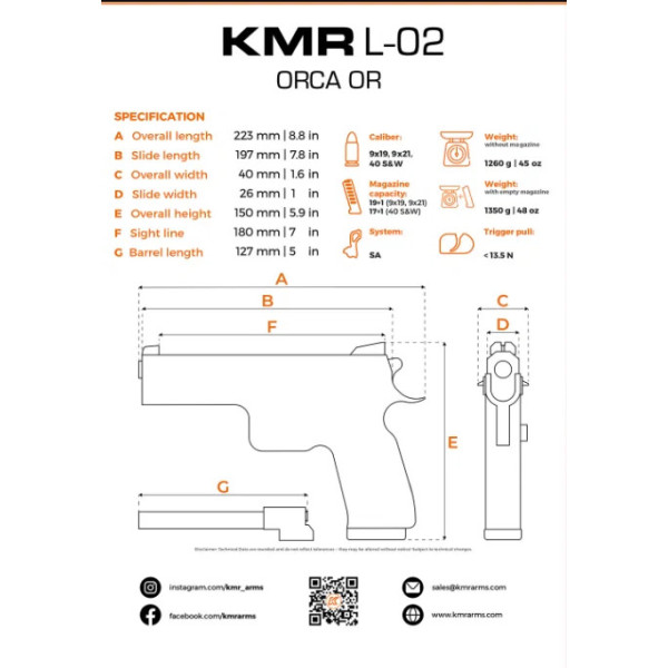 Pistolet KMR L-02 ORCA OR 5'' 40sw CUSTOM  Chez DEVILLE ARMORY. Votre armurerie en ligne.