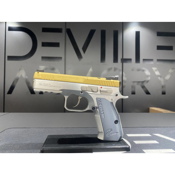 Pistolet CZ 75 Shadow 2 Compact Industrial Alloy gold 9x19  Chez DEVILLE ARMORY. Votre armurerie en ligne.