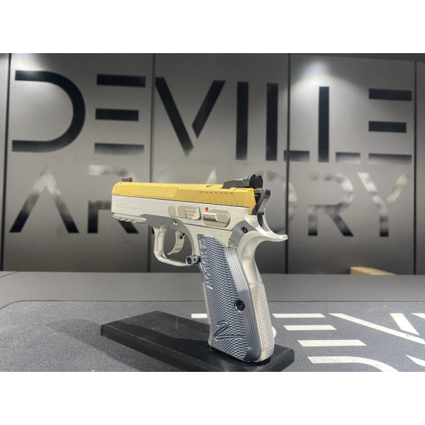 Pistolet CZ 75 Shadow 2 Compact Industrial Alloy gold 9x19  Chez DEVILLE ARMORY. Votre armurerie en ligne.