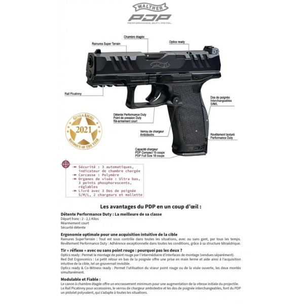 Pistolet WALTHER PDP PRO SD FULL SIZE OR 5.1'' 9X19  Chez DEVILLE ARMORY. Votre armurerie en ligne.