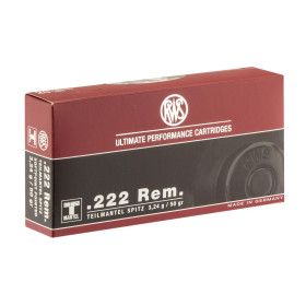  Cartouches RWS Cal. 222 REM type TMS  Chez DEVILLE ARMORY. Votre armurerie en ligne.