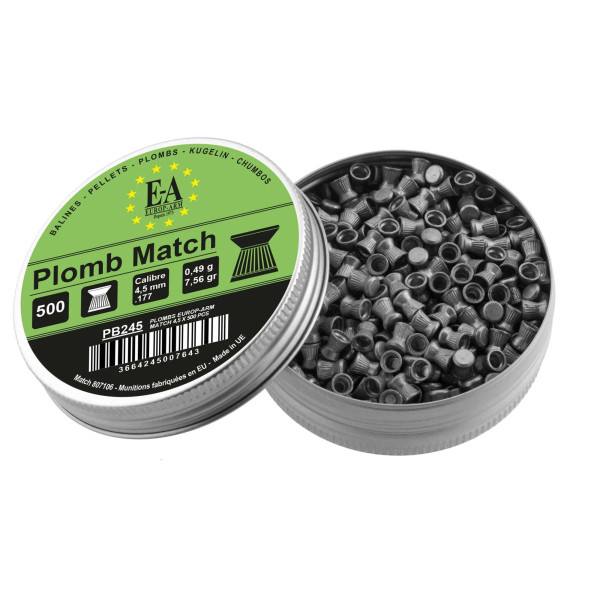 Plombs Match Europ-Arm à tête plate cal. 4,5 mm  Chez DEVILLE ARMORY. Votre armurerie en ligne.
