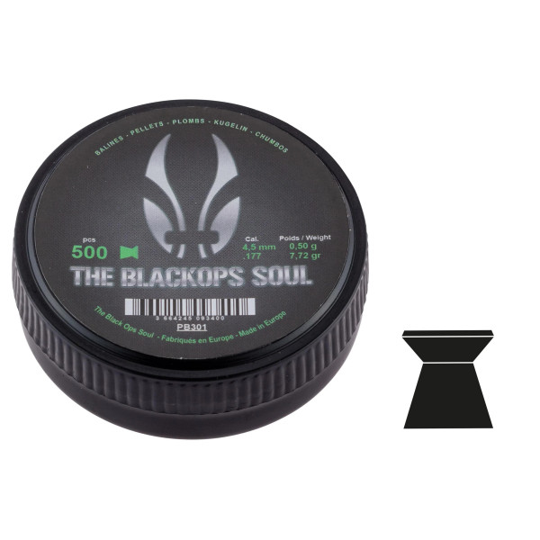 Plombs The Black Ops Soul à tête plate cal. 4,5 mm  Chez DEVILLE ARMORY. Votre armurerie en ligne.