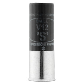 Cartouches Prevot à balle V12 ''S''  demi-blindée - Cal. 12/70  Chez DEVILLE ARMORY. Votre armurerie en ligne.