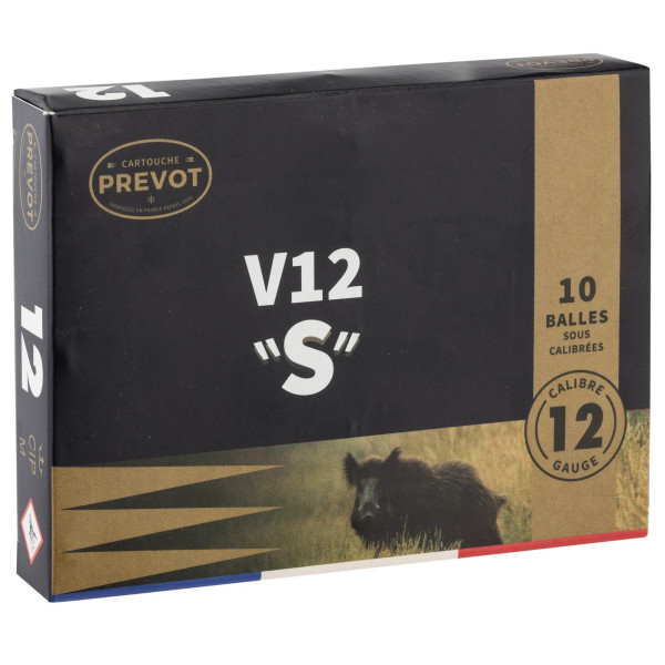 Cartouches Prevot à balle V12 ''S''  demi-blindée - Cal. 12/70  Chez DEVILLE ARMORY. Votre armurerie en ligne.