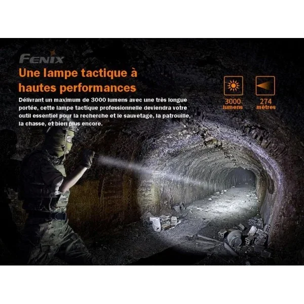 Fenix Lampe de poche tactique puissante format compact PD36 TAC - 3000 LUMENS