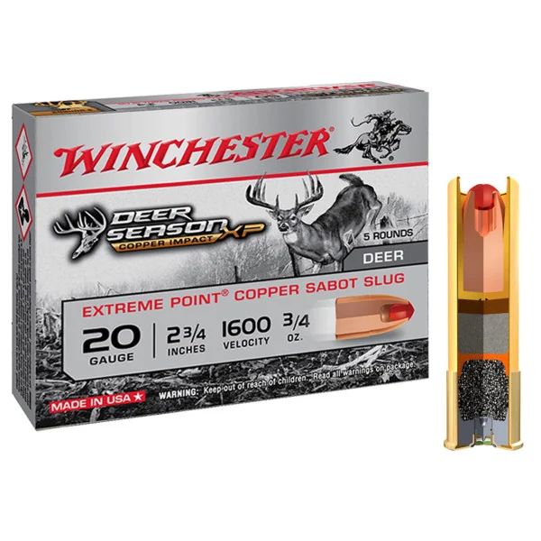 Cartouche Winchester DEER SEASON sans plomb - Cal 20/70