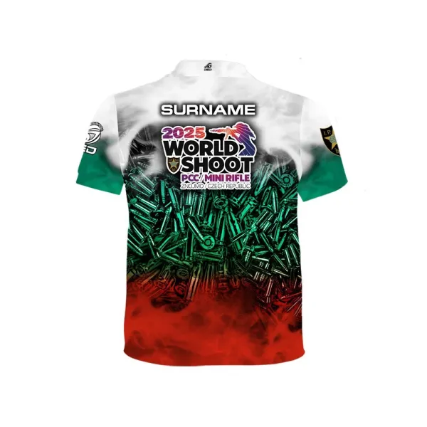 T-shirt officiel DED Bulgarie PCCMR Worldshoot 2025, taille : 10XL, nom personnalisé : avec nom personnalisé, type de vêtements 