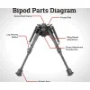 BIPIED 6-9 CARBON GRENADIERE RAIL PICATINNY PIEDS RETRACTABLES