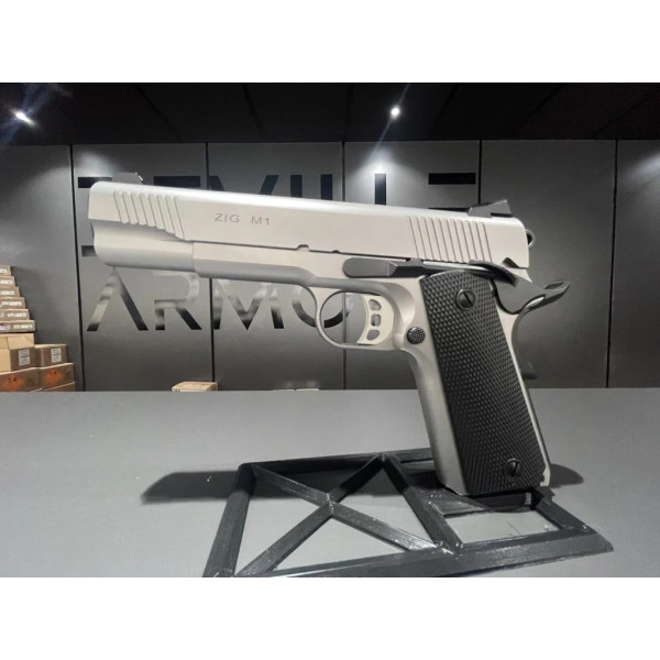 Pistolet TISAS ZIG M1 1911 Inox CAL 9X19 mm  Chez DEVILLE ARMORY. Votre armurerie en ligne.