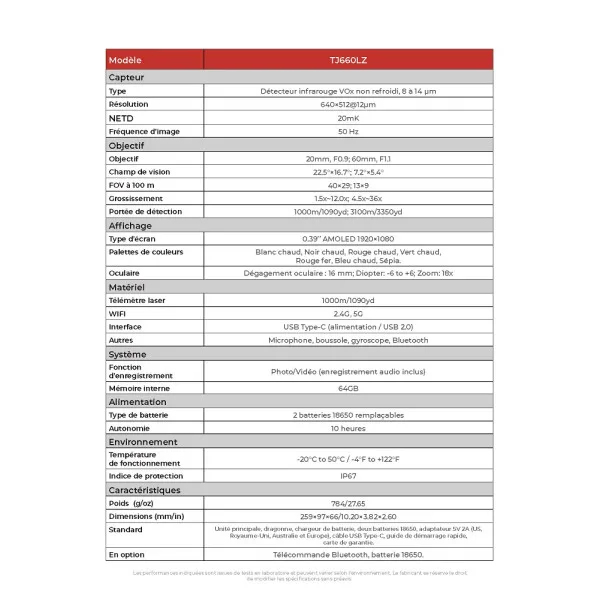 MONOCULAIRE THERMIQUE TELEMETRE GUIDE SENSMART 640×512 20mm TJ660LZ - 7