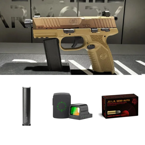 Pack pistolet FN502 FDE 22lr + Osight S + Silencieux + 500 Cartouches