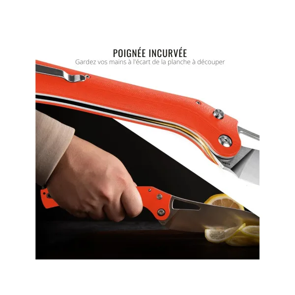 TACRAY KNIVES - TR-FK02 ORANGE - Couteau de cuisine pliant lame VG10 manche G10 - 6