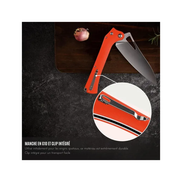 TACRAY KNIVES - TR-FK02 ORANGE - Couteau de cuisine pliant lame VG10 manche G10 - 7