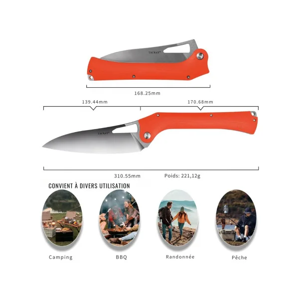 TACRAY KNIVES - TR-FK02 ORANGE - Couteau de cuisine pliant lame VG10 manche G10 - 8
