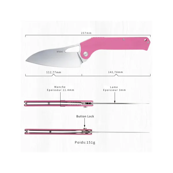 TACRAY KNIVES - TR-FKK01 ROSE - Couteau de cuisine pliant lame VG10 manche G10 - 9