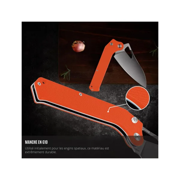 TACRAY KNIVES - TR-FKK01 ORANGE - Couteau de cuisine pliant lame VG10 manche G10 - 8