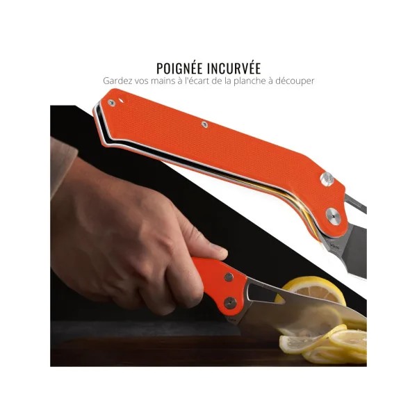 TACRAY KNIVES - TR-FKK01 ORANGE - Couteau de cuisine pliant lame VG10 manche G10 - 11
