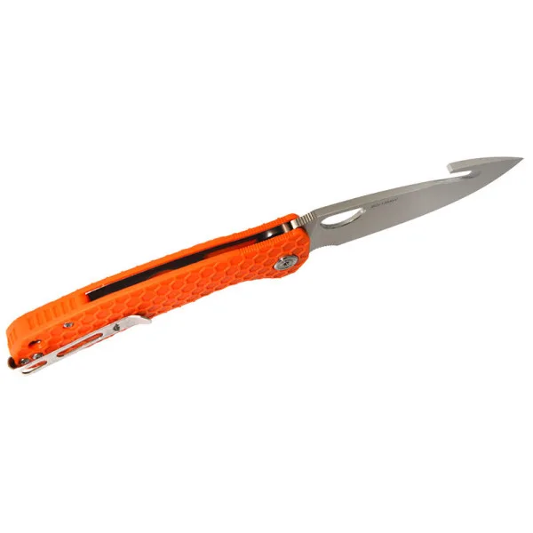 Large Hook Orange Honey Badger — Couteau pliant | Deville Armory