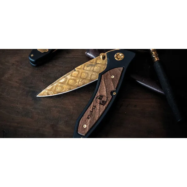 Tirpitz-Damascus Gold Boker — Couteau pliant | Deville Armory