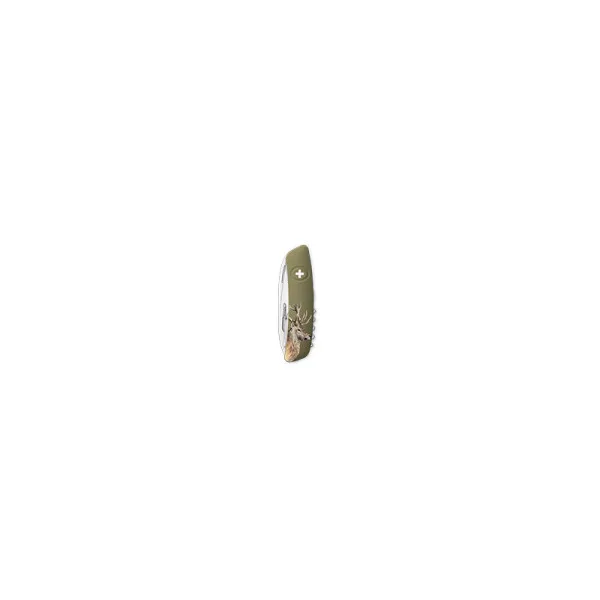 D05, olive, impression Cerf Swiza — Couteau suisse | Deville Armory
