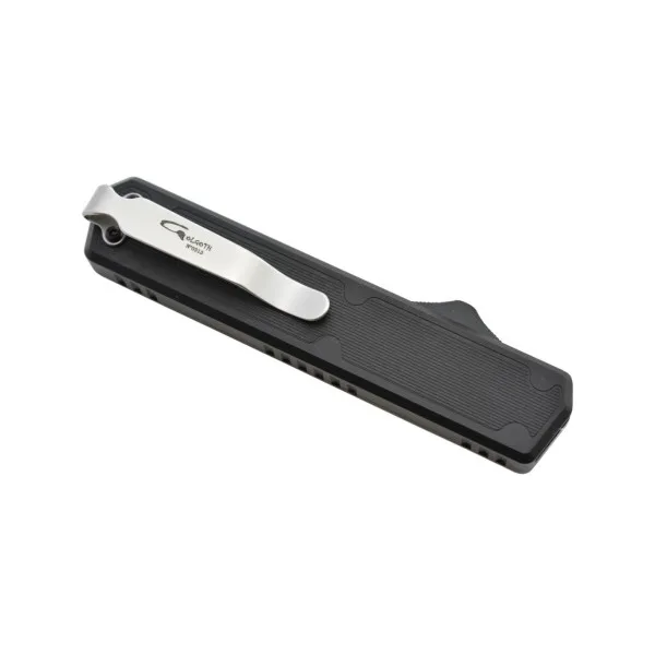 Golgoth G11F1 Noir. Couteau automatique OTF lame tanto acier D2 manche aluminium noir et fibre de carbone