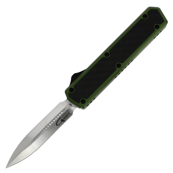 GOLGOTH - G11B2 - Vert OTF lame double tranchant acier D2 manche aluminium vert et fibre de carbone