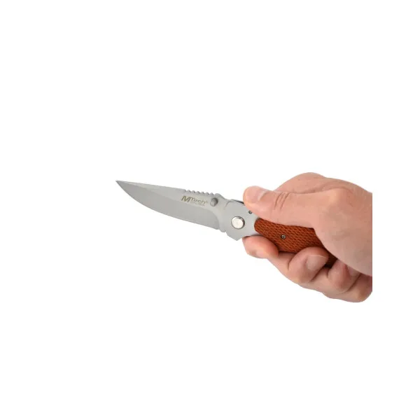 MTECH - MT216 - Couteau pliant lame acier 440 et manche bois texturé