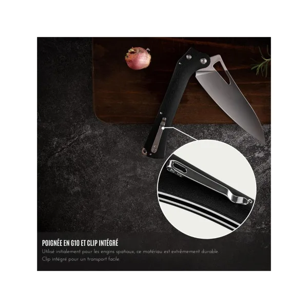 TACRAY KNIVES - TR-FKK03 - Couteau de cuisine pliant lame VG10 manche G10 Noir - 7