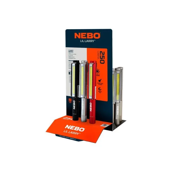 PRESENTOIR DE 18 LAMPES TORCHES NEBO LIL LARRY
OFFERT POUR 6 LAMPES NEB.WLT.1003.G
