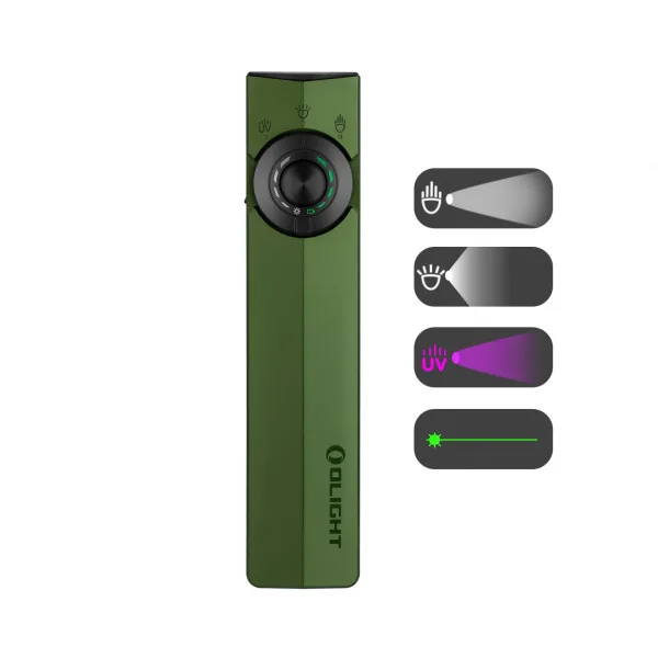 Olight ArkPro | Lampe Torche Rechargeable Polyvalente 1500 lumens laser vert lumière UV et blanche