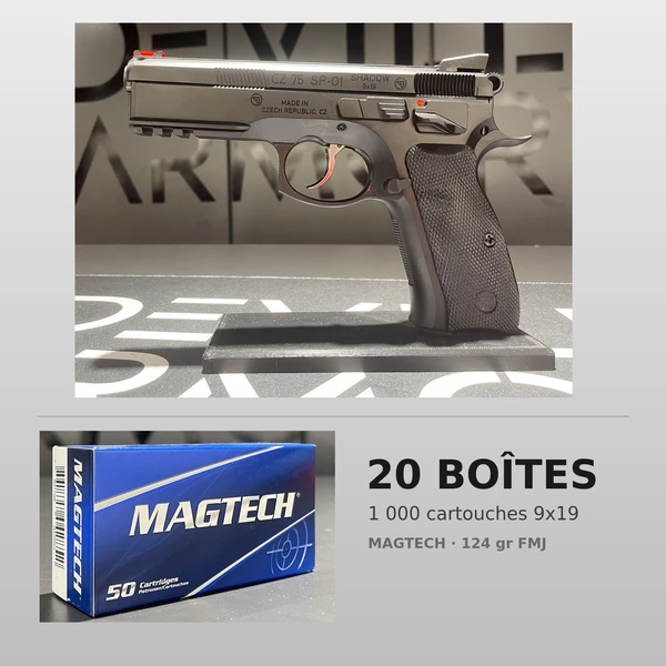 Pack CZ 75 SP01 Shadow 9x19 + 1000 cartouches Magtech