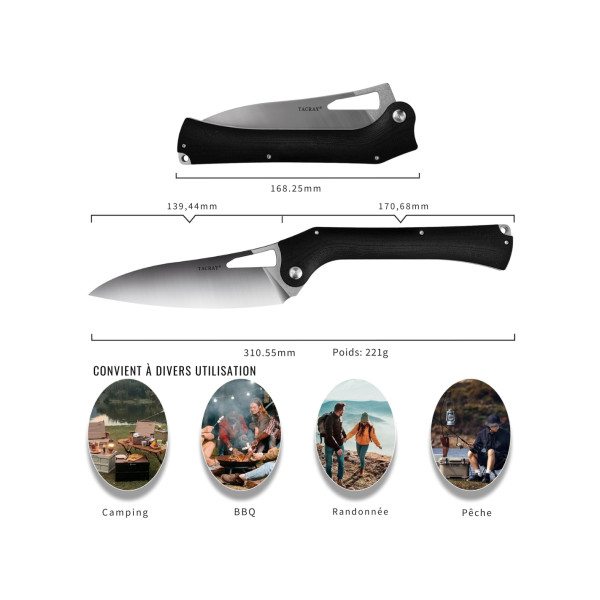 TACRAY KNIVES - TRFKK03N - Couteau de cuisine pliant lame VG10 manche G10 Noir - 4