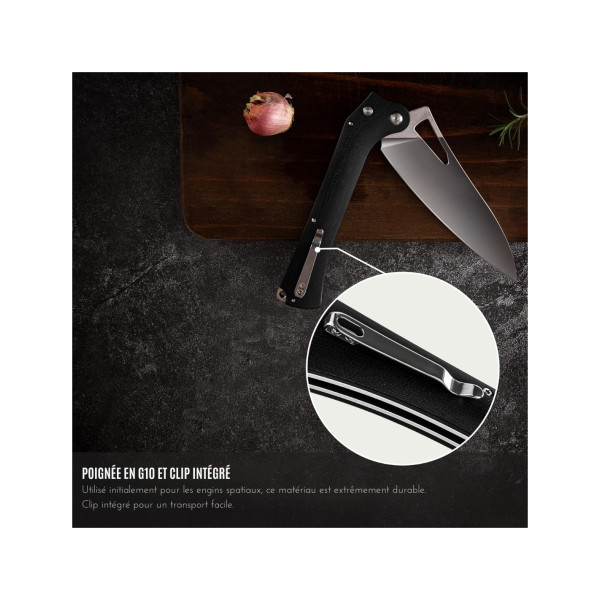 TACRAY KNIVES - TRFKK03N - Couteau de cuisine pliant lame VG10 manche G10 Noir - 7